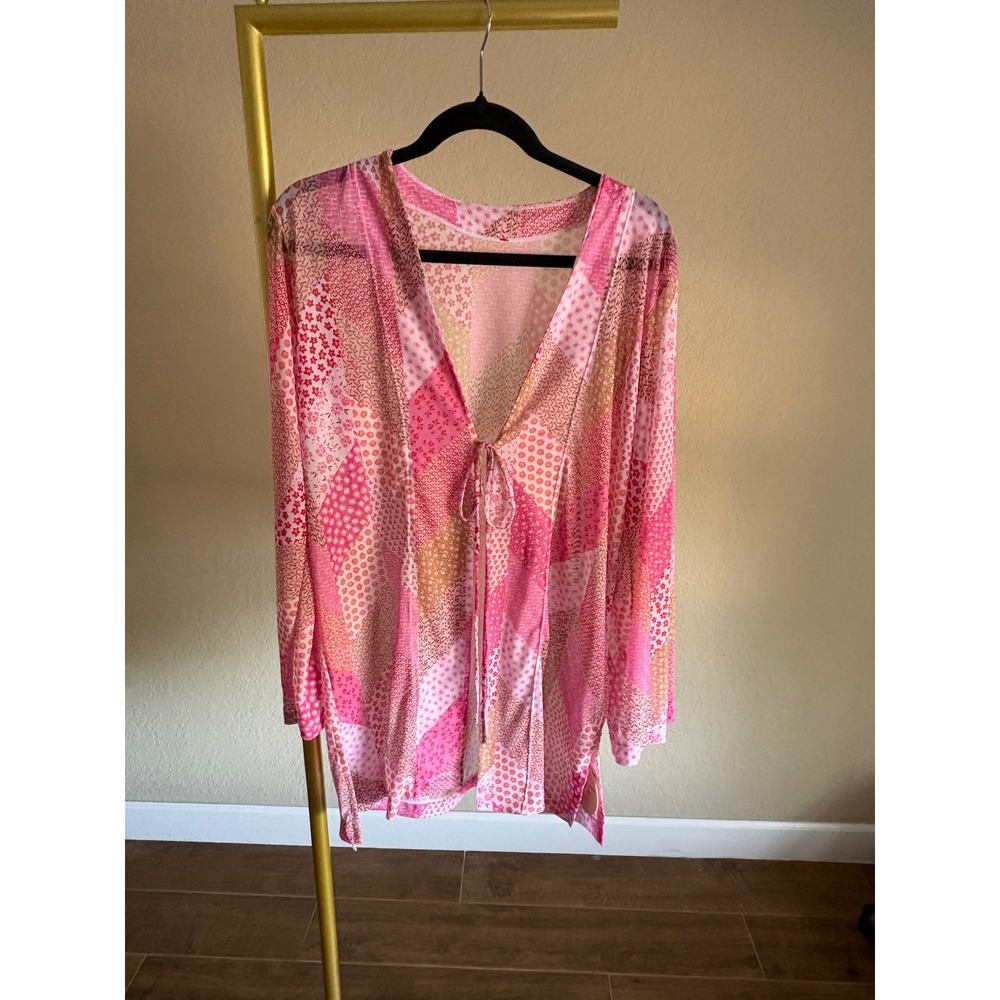 Altar'd State Cover Up Power 2 the Flower Pink Patchwork Mesh Swim Top NWT M